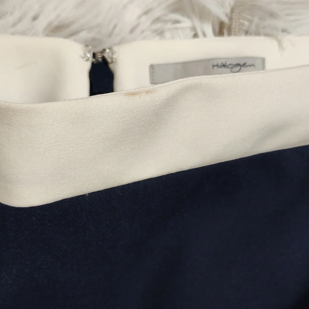 Halogen Color Block Pencil Skirt Navy Beige Cream Zip-Up Cotton Blend Lined 14P
